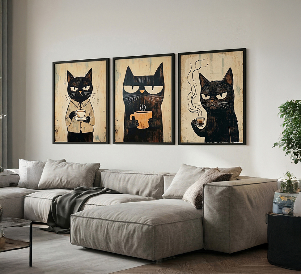 Noir Feline / Coffee  3'lü Sanat Serisi