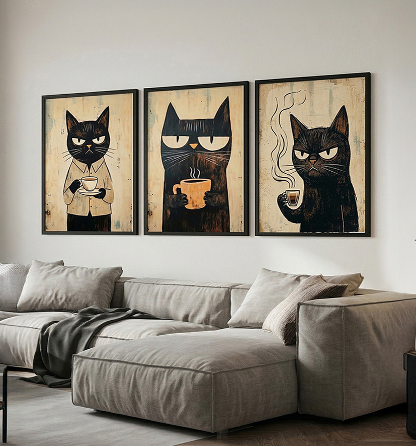 Noir Feline & Coffee  3'lü Poster Serisi